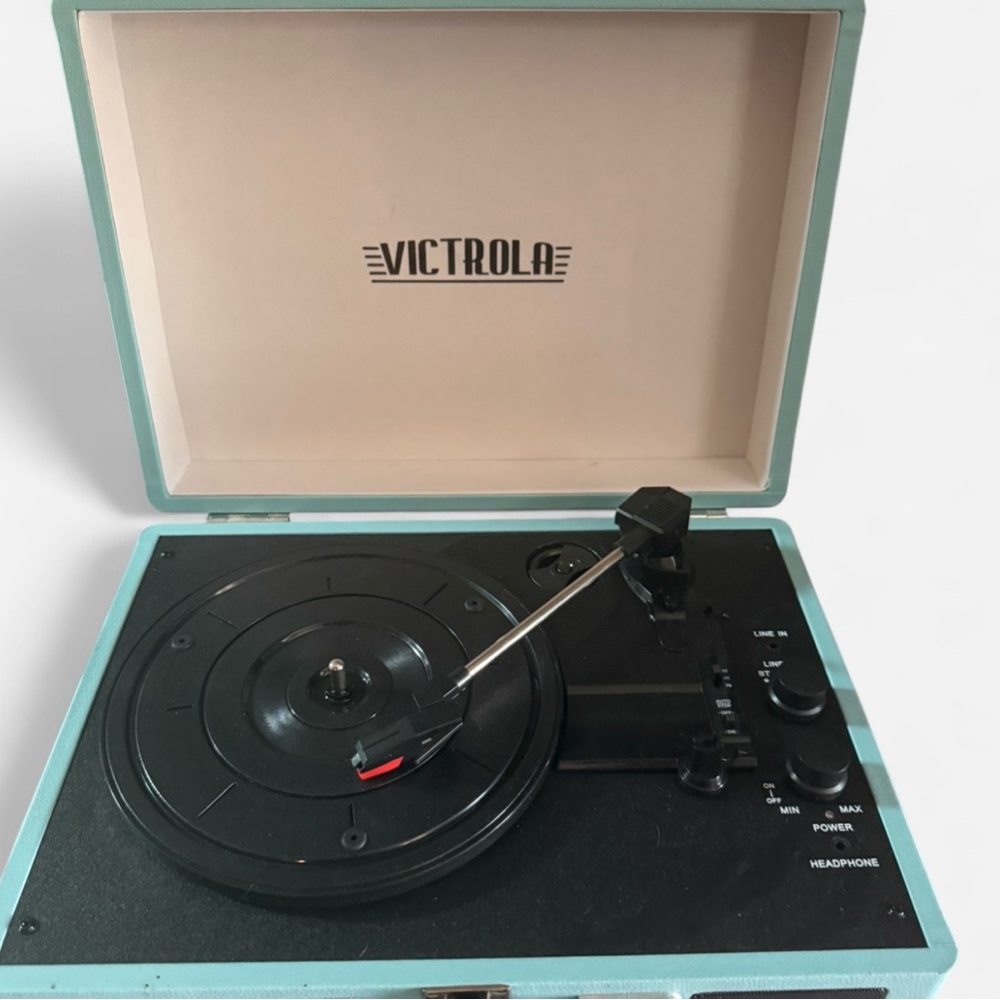 Turquoise Victrola Record Player